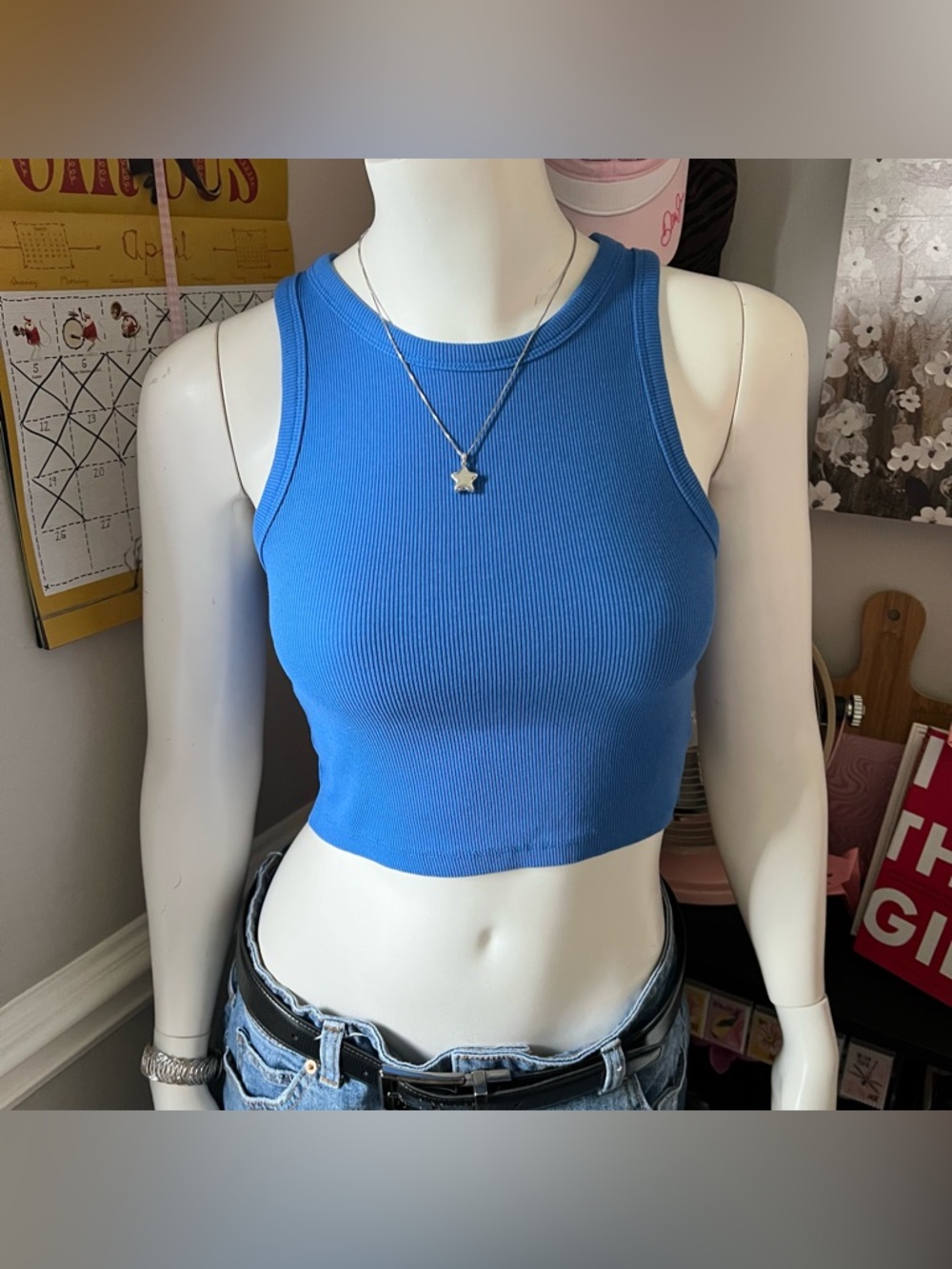 Blue Ribbed Tank Crop Top - Picture 5 of 5